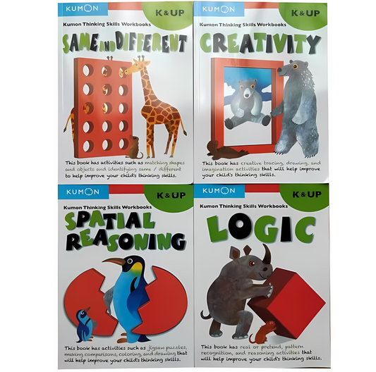 Kumon Thinking Skills Workbooks K & UP Exercises in English Kids Preschool Education Logic Creativity Same And Different (4 Books K and UP) - kidsbooks.ae